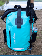 close up of the mint green covered backpack