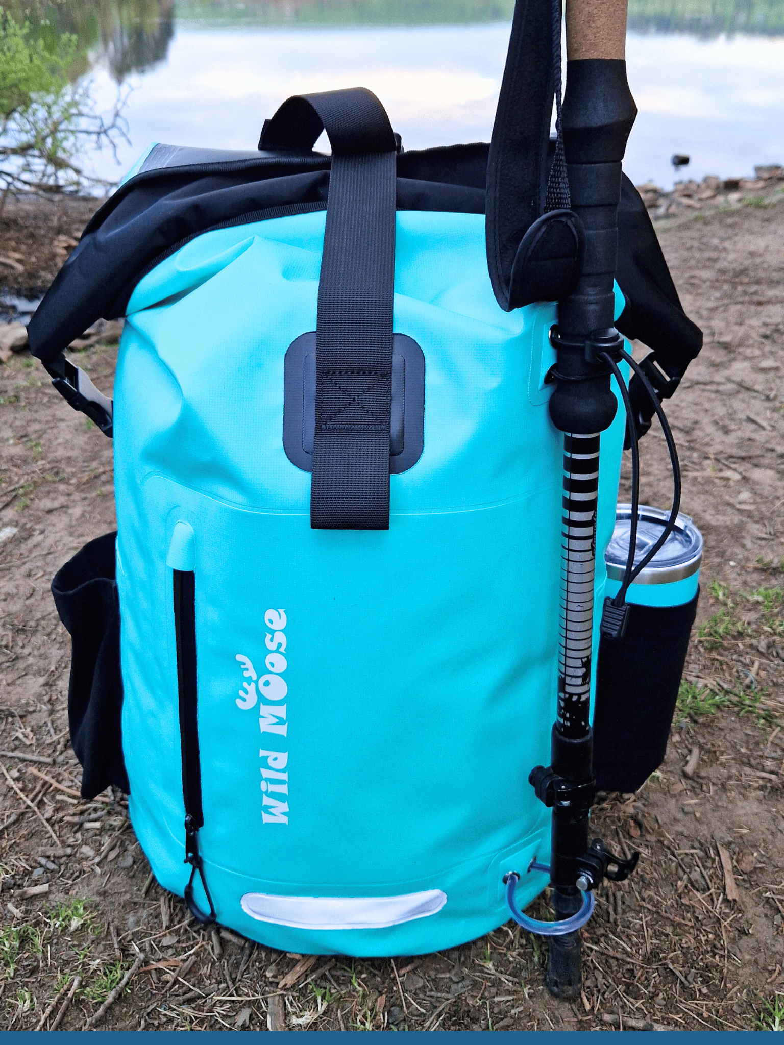 close up of the mint green covered backpack