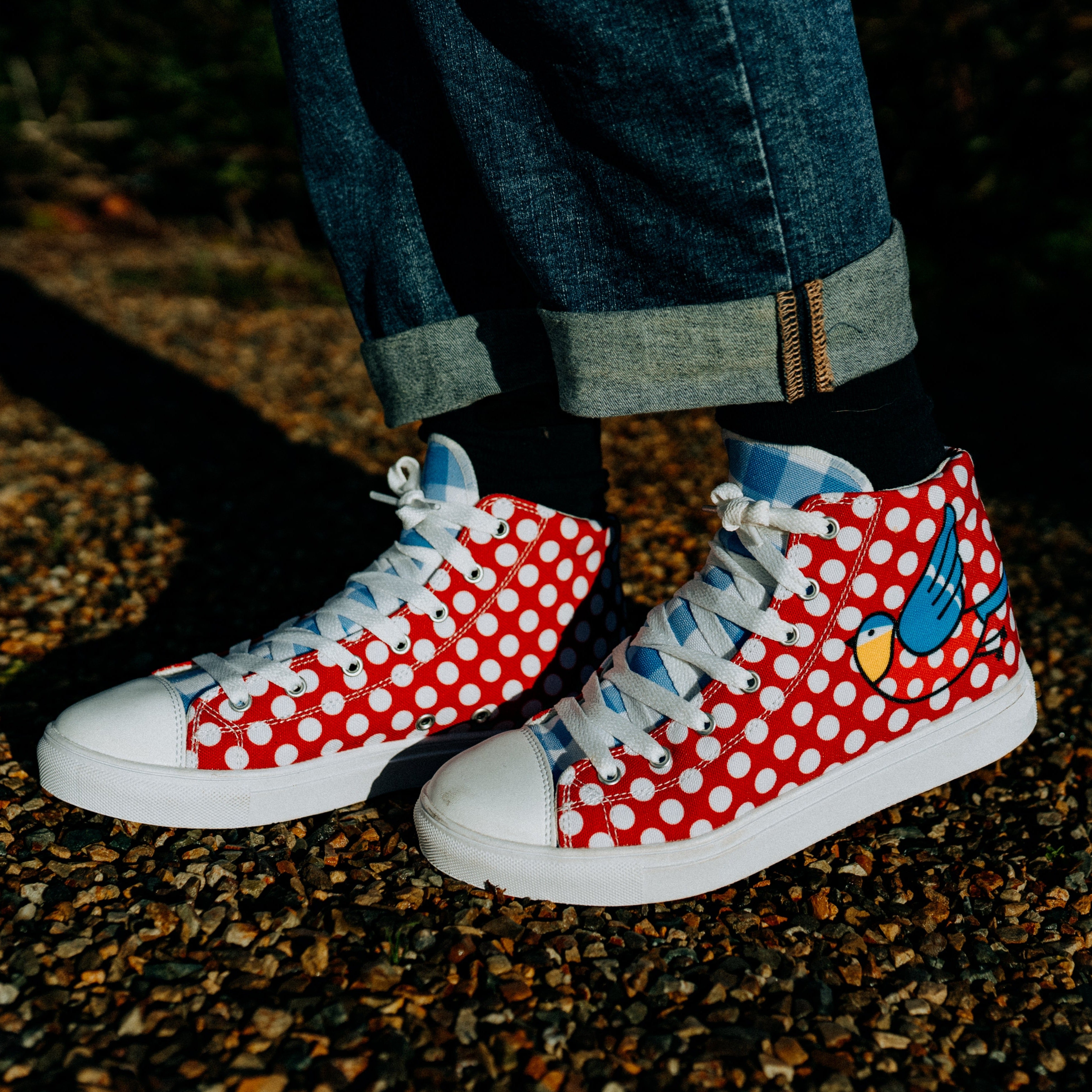 Red white and on sale blue canvas shoes