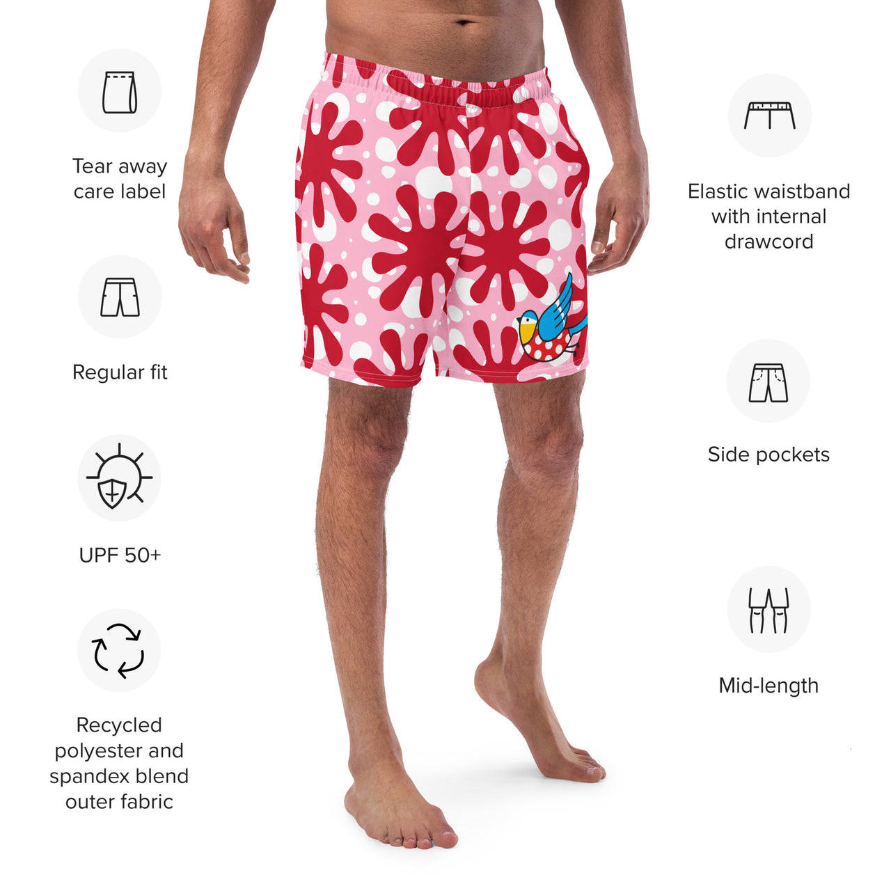 Bluetit Mens Fit Recycled Swim Trunks - Splodge