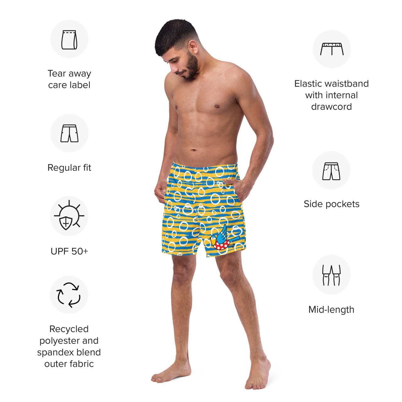 Bluetit Mens Fit Recycled Swim Trunks - Bubbles