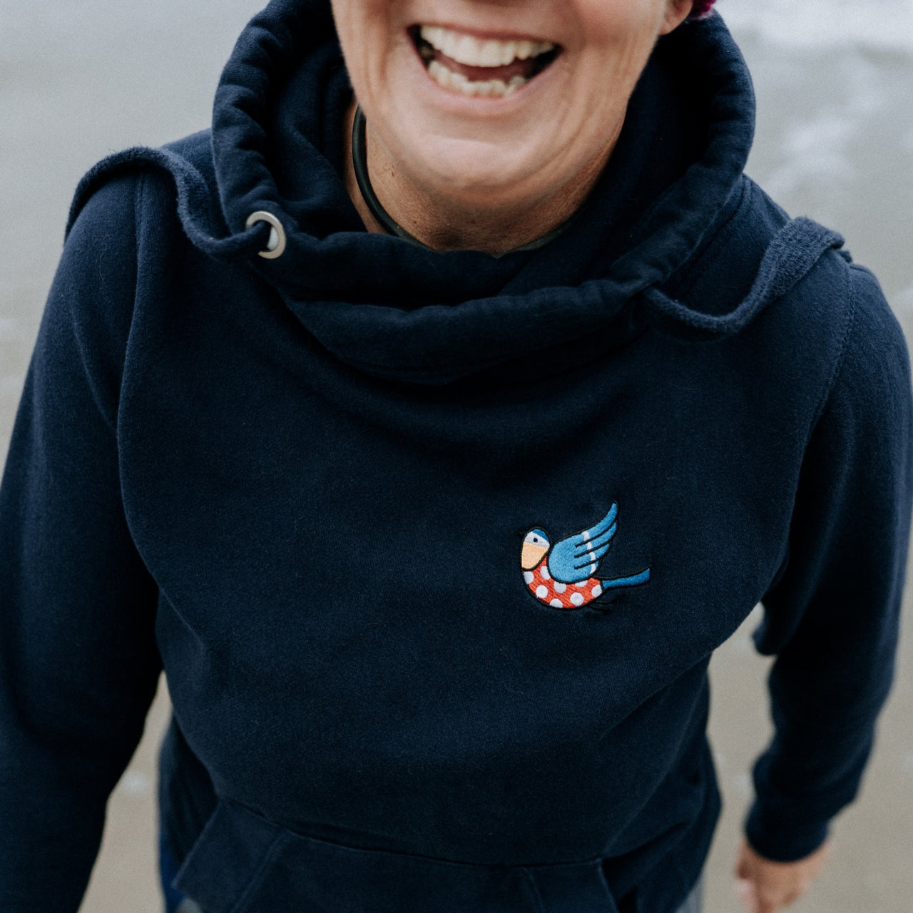 The Bluetits Cosy Cross Neck Navy Hoodie