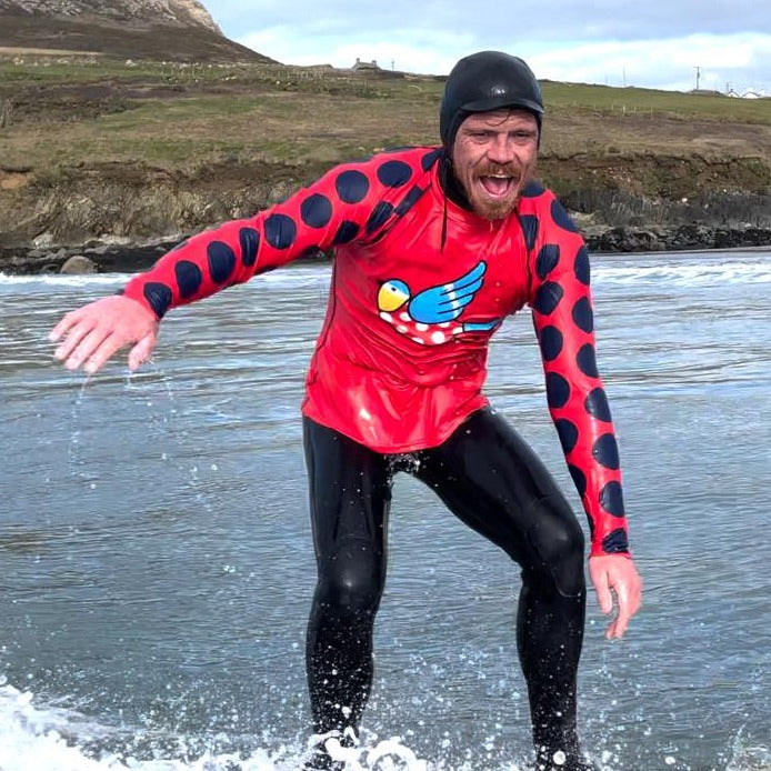 The Bluetits Men's Fit Rash Vest - Red with Navy Spots
