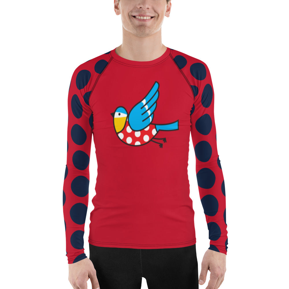 The Bluetits Men's Fit Rash Vest - Red with Navy Spots