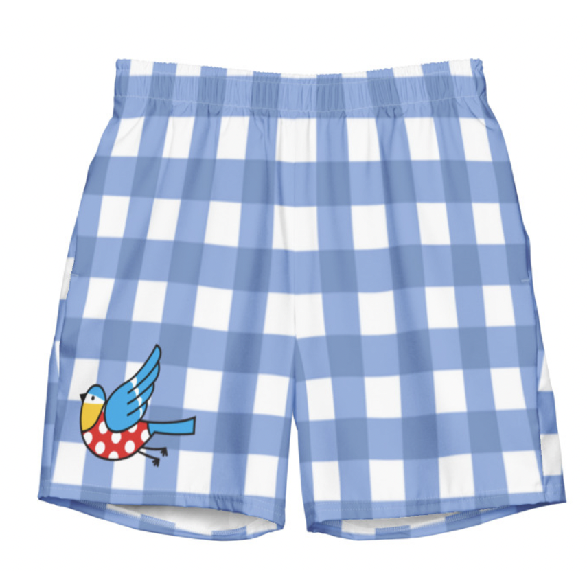 Bluetit Mens Fit Recycled Gingham Swim Trunks