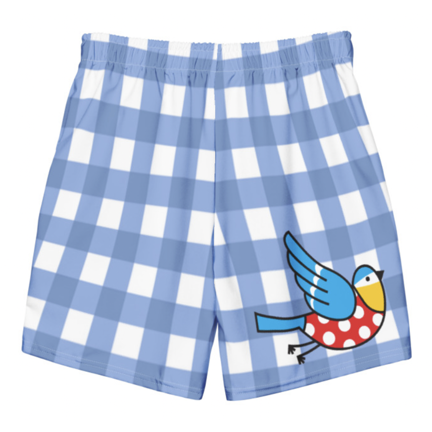 Bluetit Mens Fit Recycled Gingham Swim Trunks